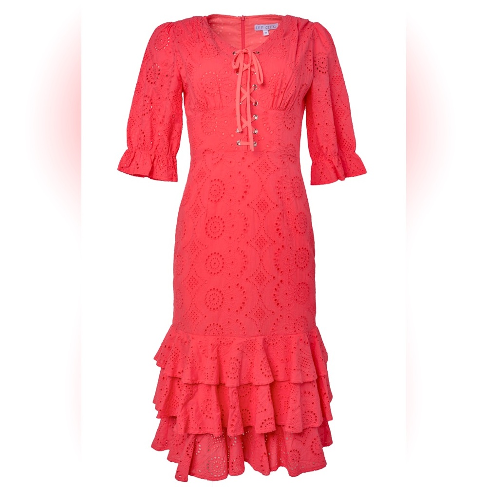 Ivy City Co Coral Lace Midi Dress